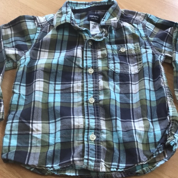 8/$25 Carter's Blue and Green Plaid Button Down Shirt 24 months - Picture 3 of 11